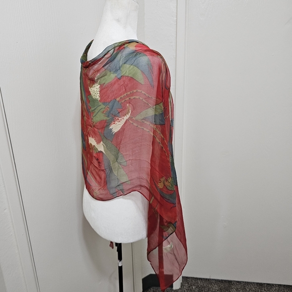 Chiffon Scarf Vintage Red Rooster Print Very Light And Airy Womens Retro - Picture 5 of 11